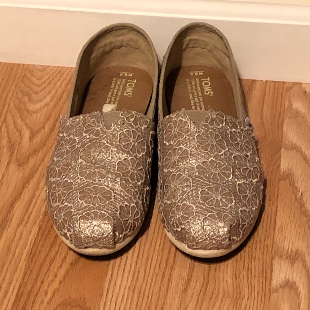 TOMS gold crochet shoes. Worn twice.